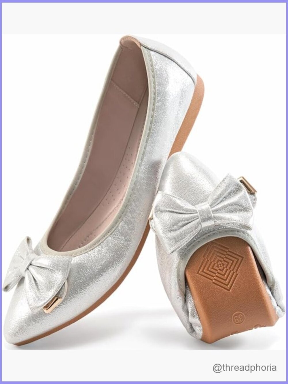 Foldable Pointed Toe Ballet Flats Slip On Loafers with Bow for Office Wedding